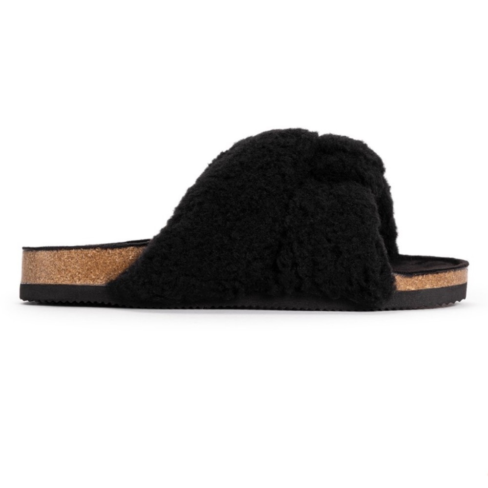 Muk Luks black fuzzy slippers/slides. SZ. S-5/6. NWT - Picture 5 of 8